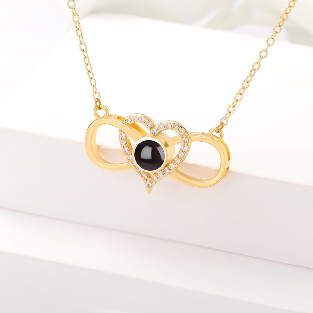 Custom Hidden Photo Projection Infinity Heart Necklace - Hidden Forever