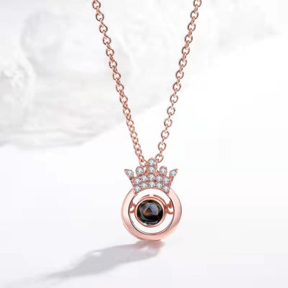 Custom Hidden Photo Projection Round Crown Diamond Necklace - Hidden Forever