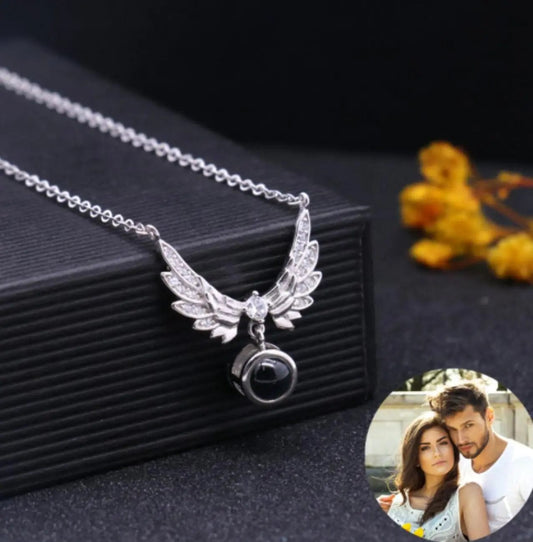 Custom Photo Projection Angel Wings Necklace - Hidden Forever