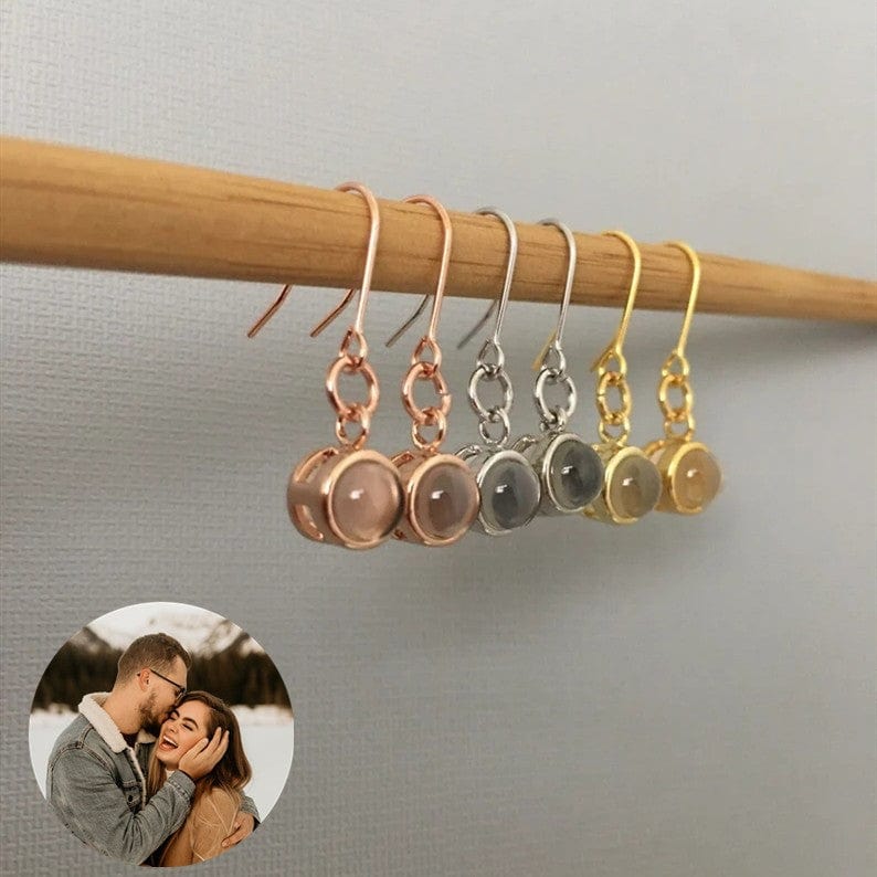 Custom Photo Projection Dainty Earrings - Hidden Forever