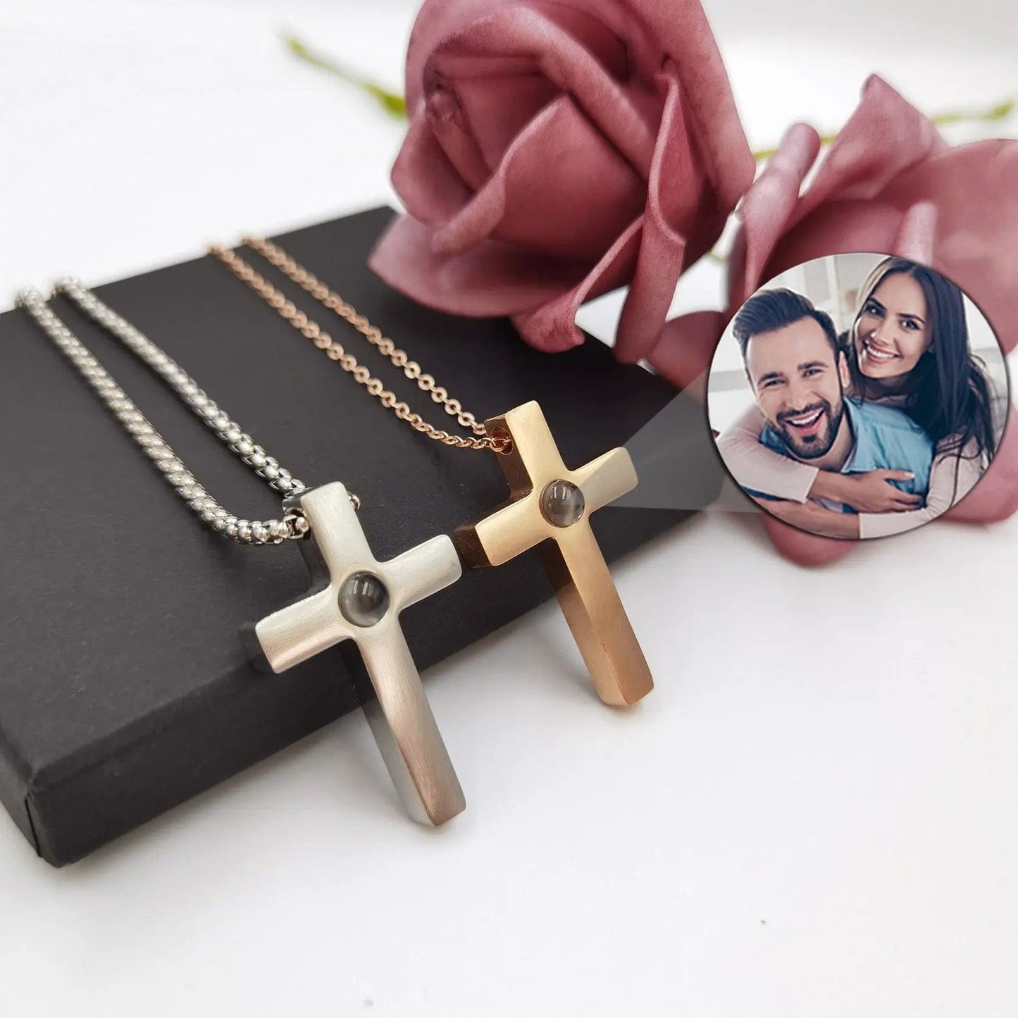 Custom Photo Projection Devine Cross Pendant Necklace - Hidden Forever