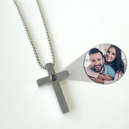 Custom Photo Projection Devine Cross Pendant Necklace - Hidden Forever
