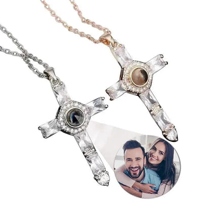 Custom Photo Projection Iced Cross Necklace - Hidden Forever