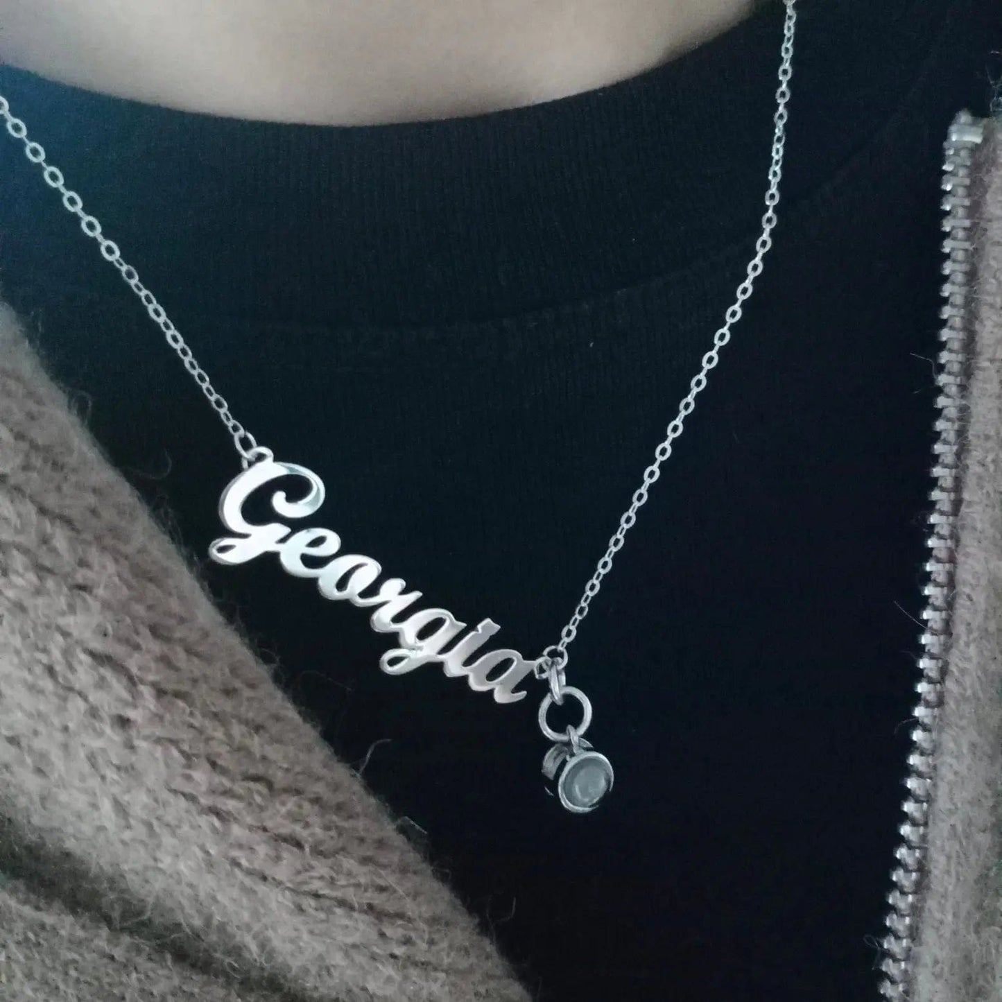 Custom Photo Projection Name with Zircon Gem Necklace - Hidden Forever
