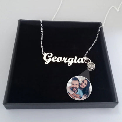 Custom Photo Projection Name with Zircon Gem Necklace - Hidden Forever