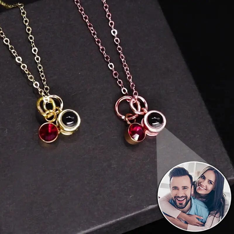 Custom Photo Projection Necklace with Birth Stone Pendant - Hidden Forever