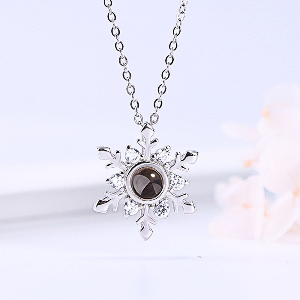 Custom Photo Projection Snowflake Pendant Necklace - Hidden Forever