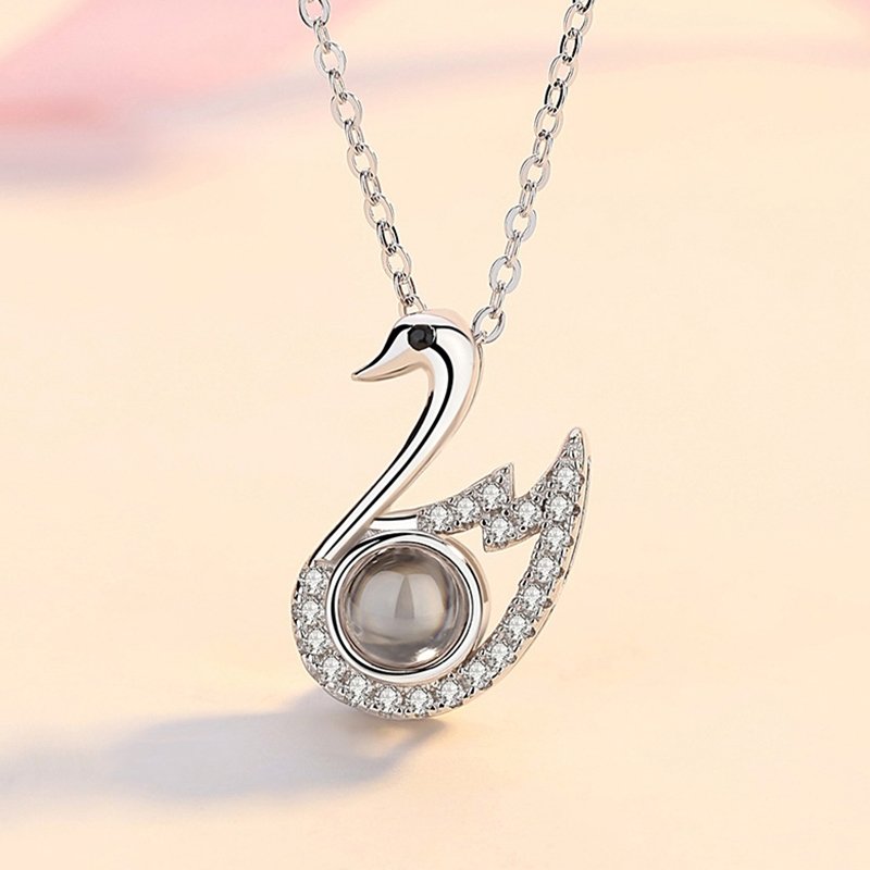 Custom Photo Projection Swan Pendant Necklace - Hidden Forever