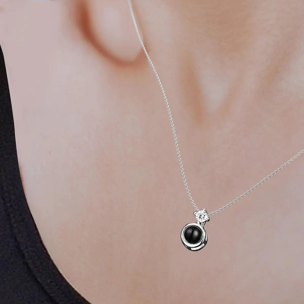 Custom Photo Projection Tiny Diamond Zircon Gem Necklace - Hidden Forever
