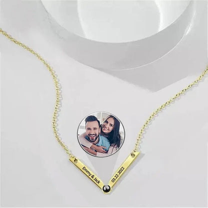 Custom Photo Projection V-Shaped Pendant Necklace - Hidden Forever