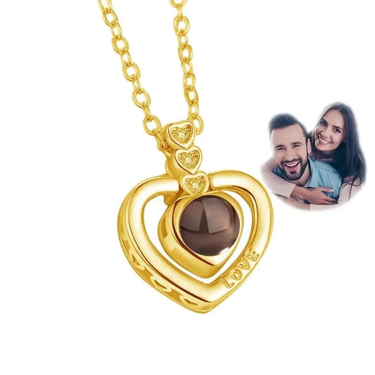 Personalised Projection Photo Jewellery | Upload Your Photo 201235007 Custom Items Necklace Triple Hearts Gold