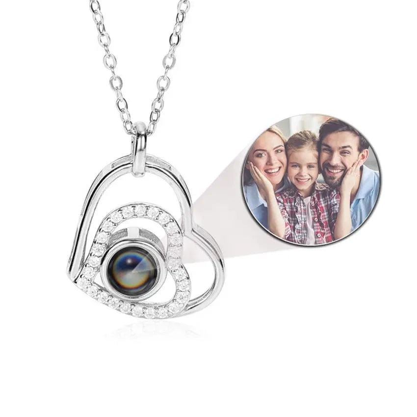 Personalised Projection Photo Jewellery | Upload Your Photo 201235007 Custom Items Necklace Two Hearts Silver