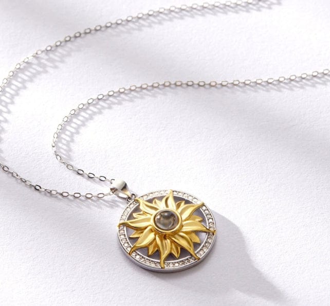 Custom Sterling Silver Sunflower Hidden Photo Necklace - Hidden Forever