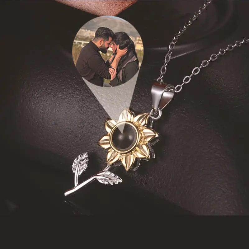 Custom Sunflower Zircon Gem Hidden Photo Necklace - Hidden Forever