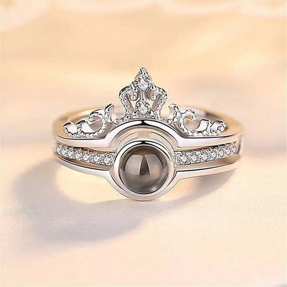 Custom Zircon Gem Crown Hidden Photo Ring - Hidden Forever