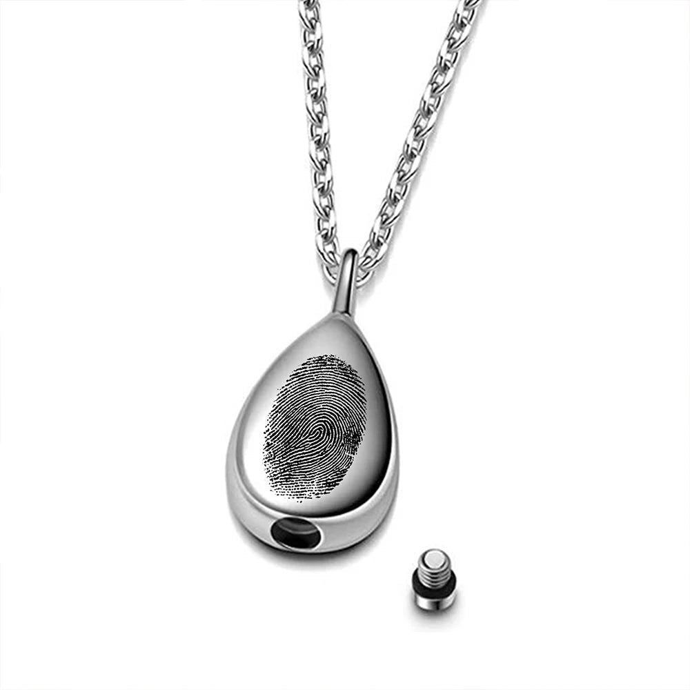 Fingerprint Teardrop Necklace with Engraving for Ashes - Hidden Forever